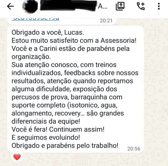 Print de depoimento de aluno da assessoria no WhatsApp