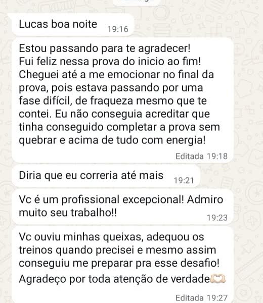 Print de depoimento de aluno da assessoria no WhatsApp