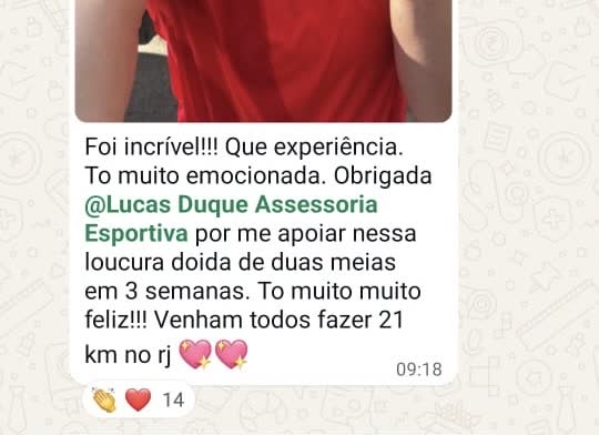 Print de depoimento de aluno da assessoria no WhatsApp