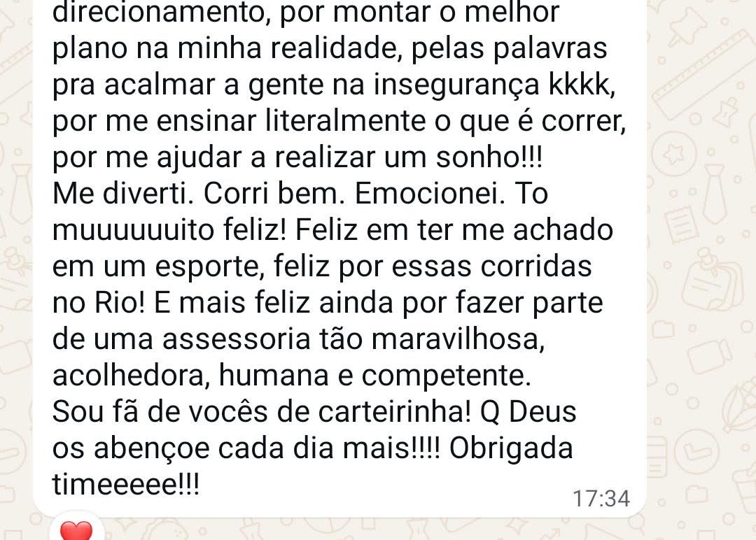 Print de depoimento de aluno da assessoria no WhatsApp