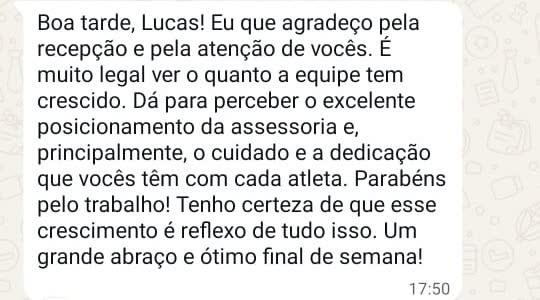 Print de depoimento de aluno da assessoria no WhatsApp