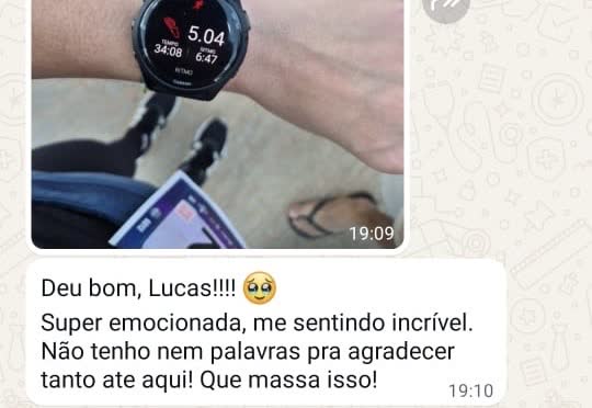Print de depoimento de aluno da assessoria no WhatsApp