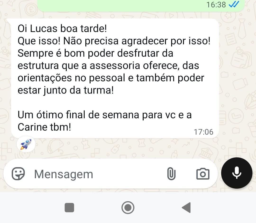 Print de depoimento de aluno da assessoria no WhatsApp