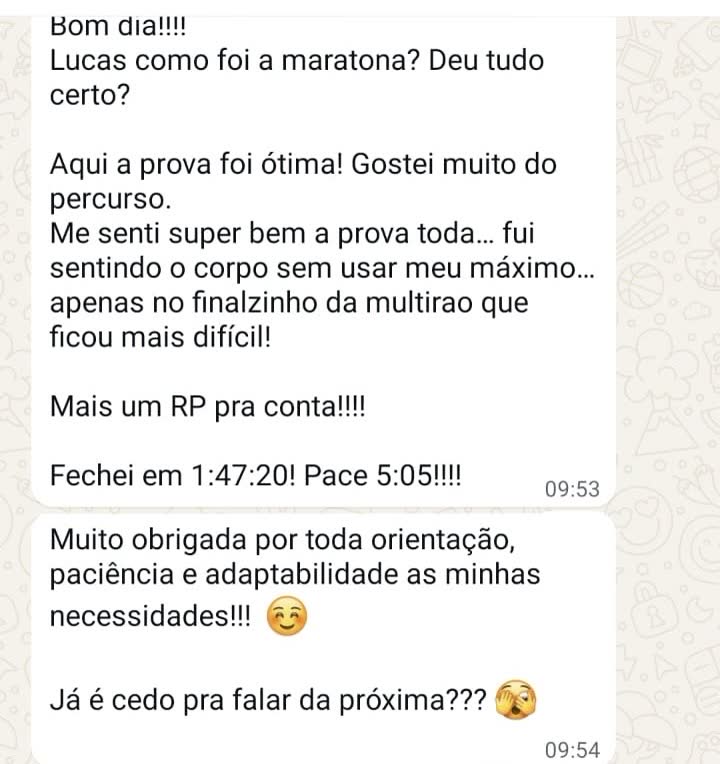 Print de depoimento de aluno da assessoria no WhatsApp