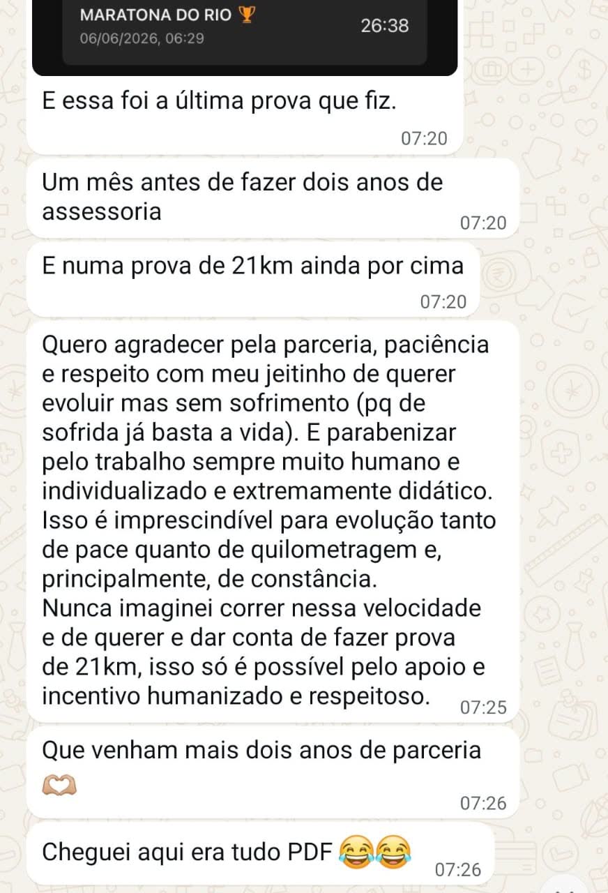 Print de depoimento de aluno da assessoria no WhatsApp